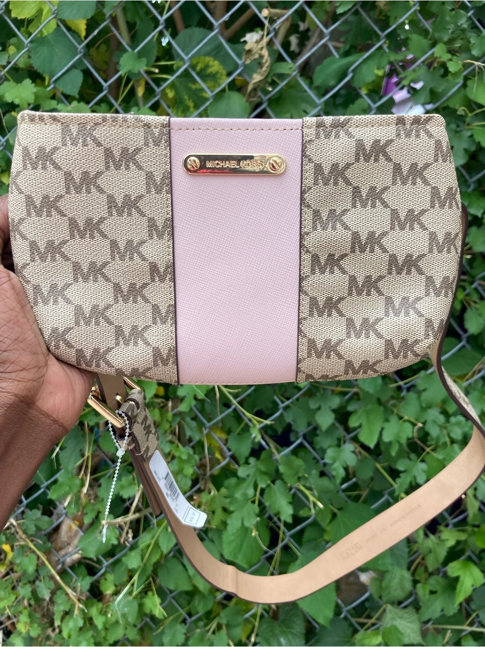 Michael Kors Canvas belt bag with Blush Pink Panel
